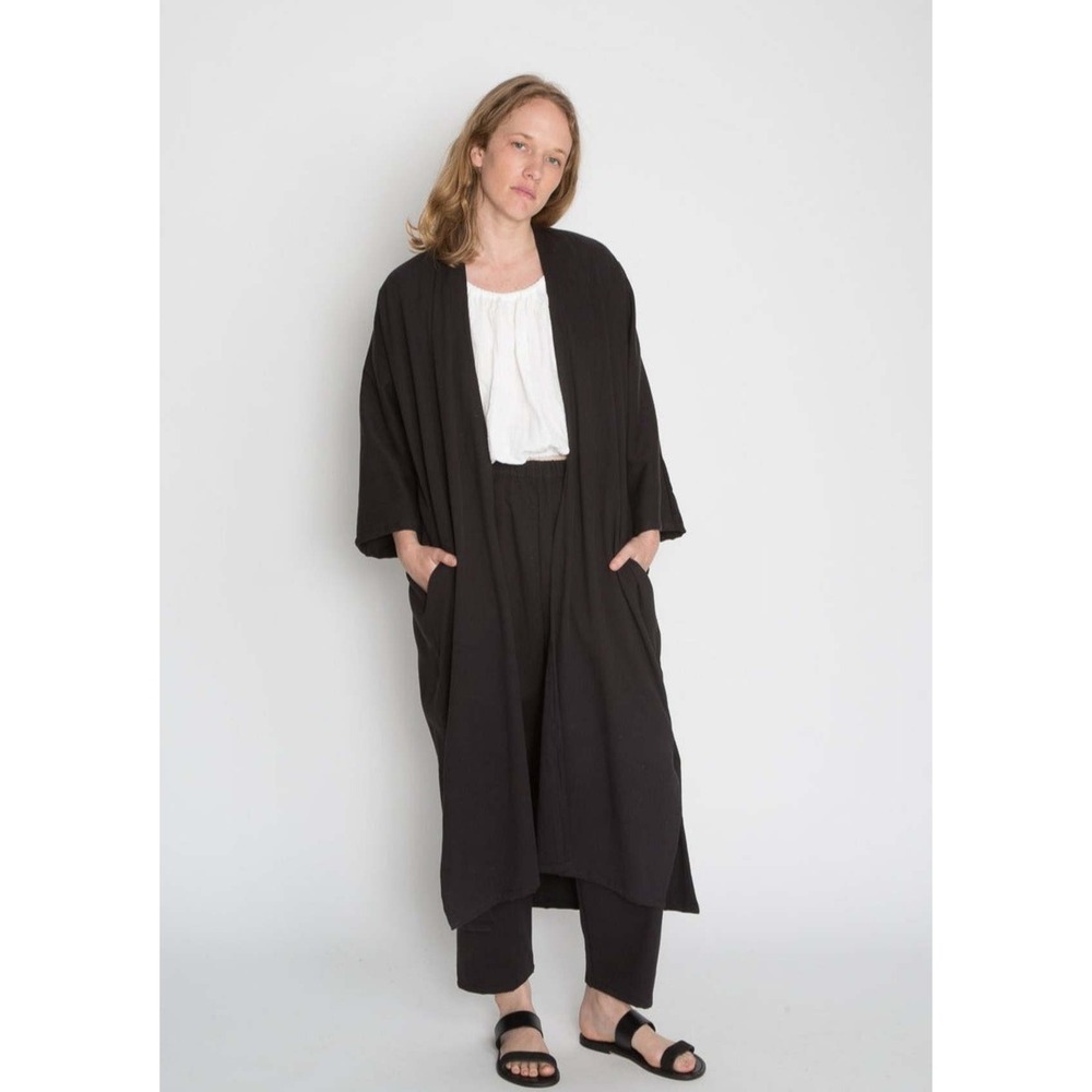 Miranda Bennett Studio Bandi Duster Cardigan Black Cotton Gauze Open Front OS